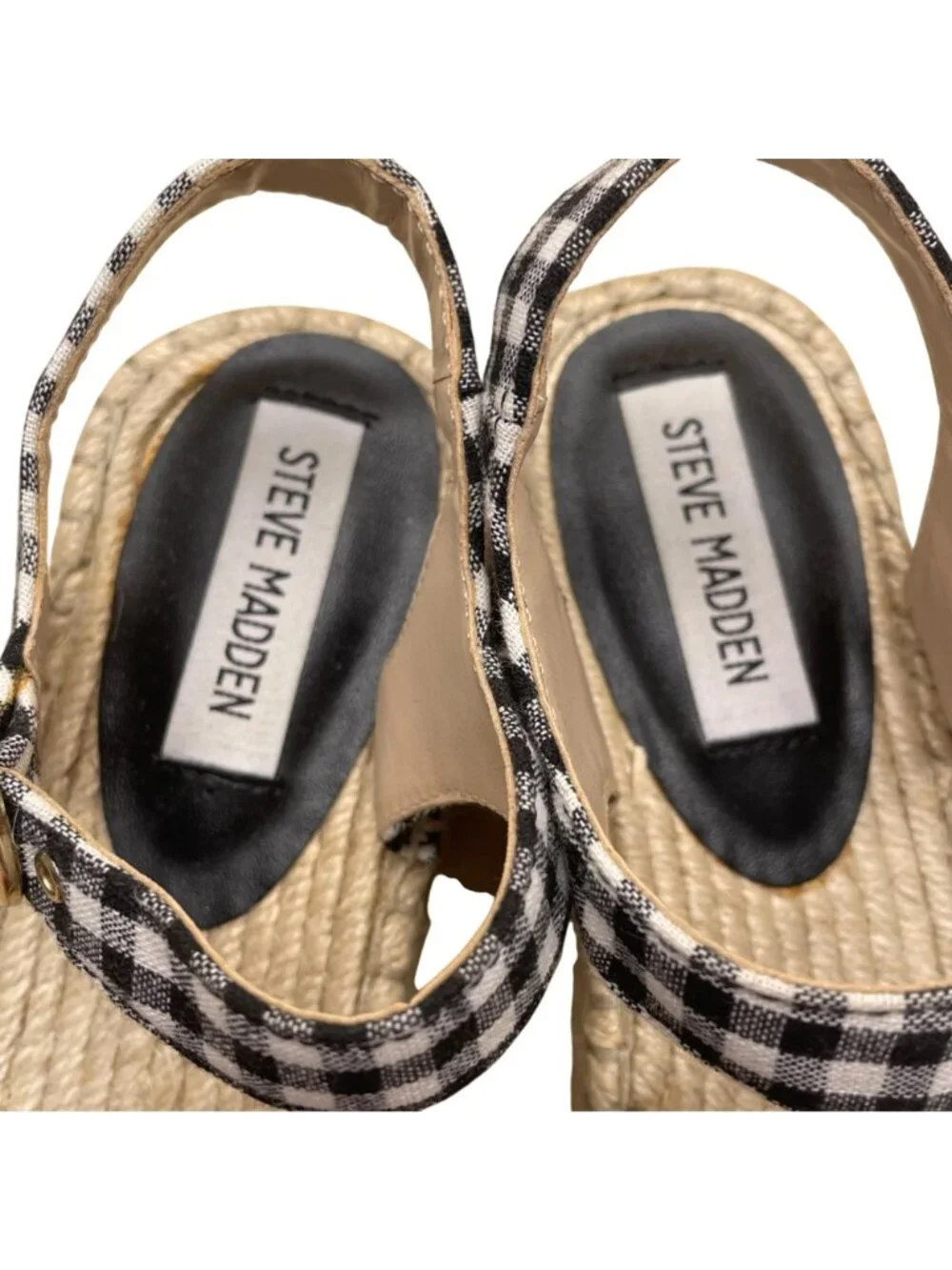 Steve Madden Women’s Black & White Gingham Bow Platform Espadrille Sandals Sz 7M